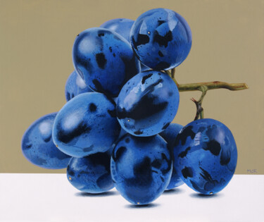 Painting titled "Blue Grapes" by Dietrich Moravec, Original Artwork, Acrylic Mounted on Wood Panel