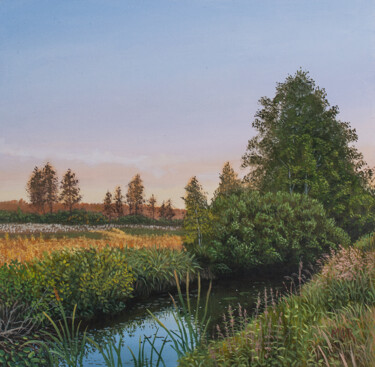 Painting titled "Late Afternoon Walk" by Dietrich Moravec, Original Artwork, Oil Mounted on Wood Panel