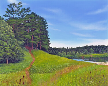Painting titled "Footpath To The For…" by Dietrich Moravec, Original Artwork, Oil Mounted on Wood Panel