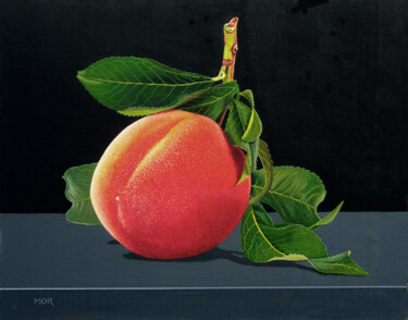 Painting titled "Peach Dressed In Gr…" by Dietrich Moravec, Original Artwork, Acrylic Mounted on Wood Panel