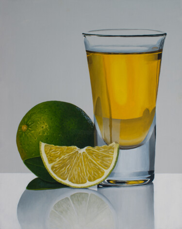 Painting titled "Tequila and Lime" by Dietrich Moravec, Original Artwork, Oil Mounted on Wood Panel