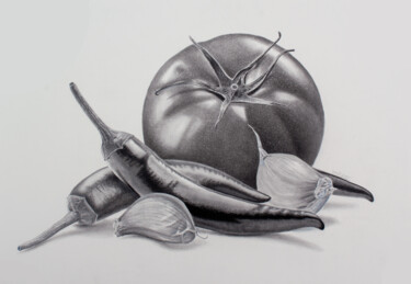 Drawing titled "Tomato, Chili, Garl…" by Dietrich Moravec, Original Artwork, Pencil