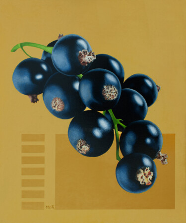 Painting titled "Blackcurrants" by Dietrich Moravec, Original Artwork, Acrylic Mounted on Wood Panel