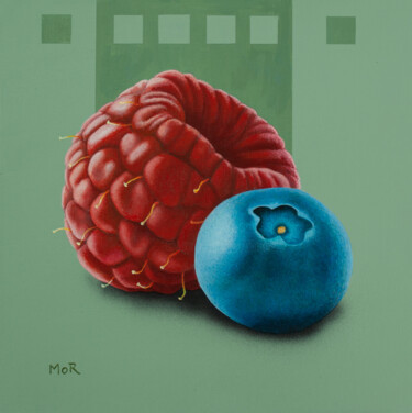 Painting titled "Blueberry and Raspb…" by Dietrich Moravec, Original Artwork, Acrylic Mounted on Wood Panel