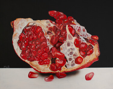 Painting titled "Pomegranate" by Dietrich Moravec, Original Artwork, Oil Mounted on Wood Panel