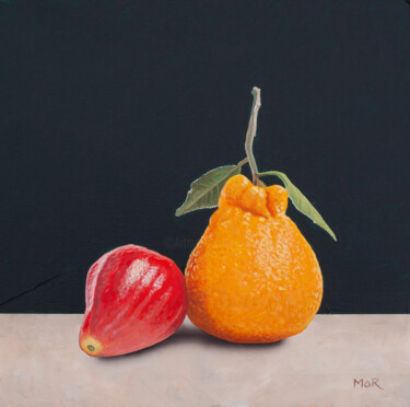 Painting titled "Rose Apple and Oran…" by Dietrich Moravec, Original Artwork, Acrylic Mounted on Wood Panel