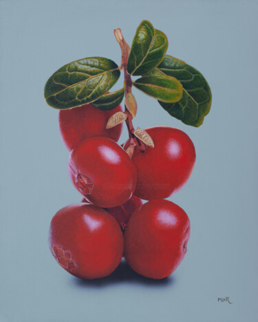 Painting titled "Cranberry Twig" by Dietrich Moravec, Original Artwork, Acrylic Mounted on Wood Panel