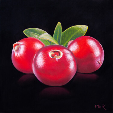 Painting titled "Three Cranberries" by Dietrich Moravec, Original Artwork, Pastel