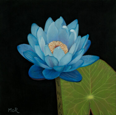 Schilderij getiteld "BLue Lotus" door Dietrich Moravec, Origineel Kunstwerk, Pastel
