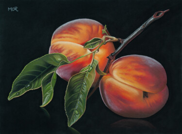 Painting titled "Peaches and Twig" by Dietrich Moravec, Original Artwork, Pastel
