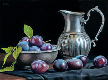 Painting titled "Still life with Plu…" by Dietrich Moravec, Original Artwork, Pastel