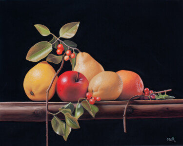 Schilderij getiteld "Fruit Arrangement" door Dietrich Moravec, Origineel Kunstwerk, Pastel