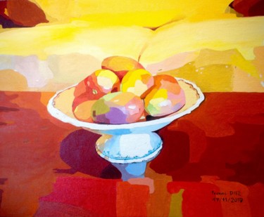 Peinture intitulée ""La coupe de mangue…" par Francis Diez, Œuvre d'art originale