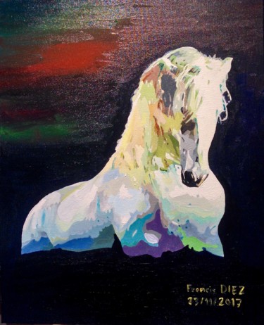 Pintura intitulada ""Le cheval blanc"" por Francis Diez, Obras de arte originais