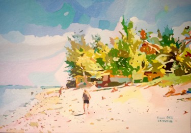 Pittura intitolato ""La plage de l'Ermi…" da Francis Diez, Opera d'arte originale, Olio