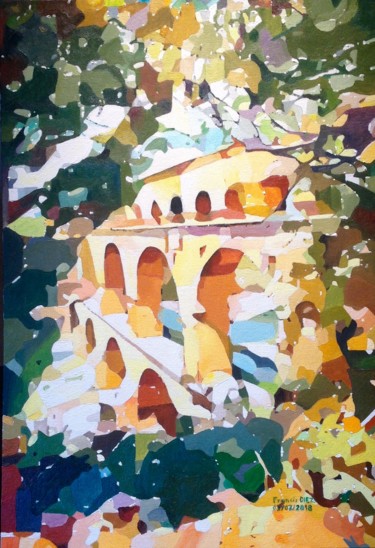 Peinture intitulée ""Le pont du Gard 2"" par Francis Diez, Œuvre d'art originale, Huile