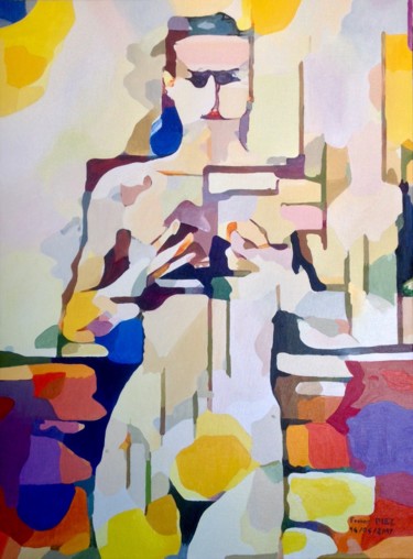 Painting titled ""Elle"" by Francis Diez, Original Artwork, Oil Mounted on Wood Stretcher frame
