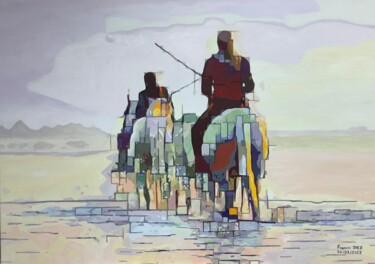 Painting titled "« La manade »" by Francis Diez, Original Artwork, Oil Mounted on Wood Stretcher frame