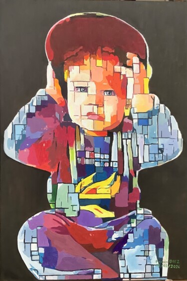 Painting titled "« Léon »" by Francis Diez, Original Artwork, Oil Mounted on Wood Stretcher frame