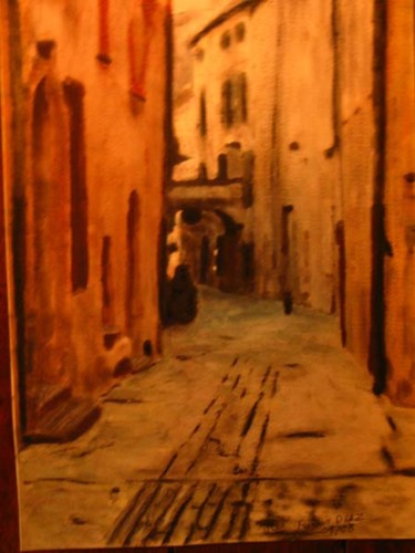 Dessin intitulée "Rue d'Uzés" par Francis Diez, Œuvre d'art originale