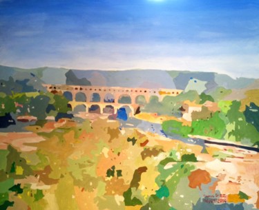 Peinture intitulée "Le Pont du Gard" par Francis Diez, Œuvre d'art originale, Acrylique