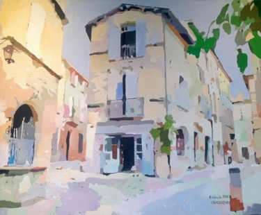 Painting titled ""Rues du coin et Dr…" by Francis Diez, Original Artwork, Oil Mounted on Cardboard