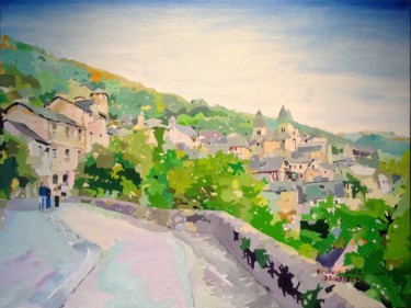 Painting titled ""Conques " (Aveyron)" by Francis Diez, Original Artwork, Oil