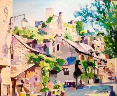 Painting titled ""Belcastel " en Ave…" by Francis Diez, Original Artwork, Oil