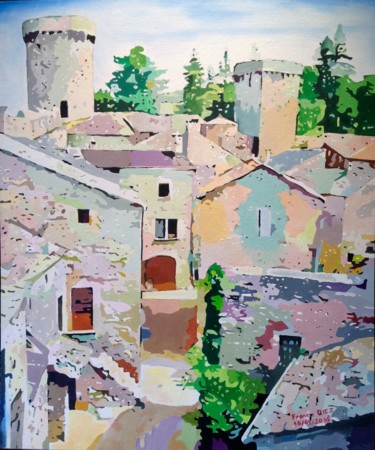"La Couvertoirade " en Aveyron Peinture intitulée ""La Couvertoirade "…" par Francis Diez, Œuvre d'art originale, Huile