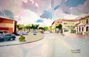 Painting titled ""Cransac les Therme…" by Francis Diez, Original Artwork, Oil Mounted on Cardboard