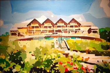 Painting titled "Cransac les Thermes…" by Francis Diez, Original Artwork, Oil