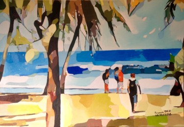 Painting titled ""La plage"" by Francis Diez, Original Artwork, Oil