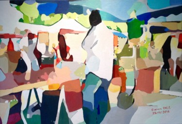 Painting titled ""Au marché de St Pa…" by Francis Diez, Original Artwork, Oil Mounted on Cardboard