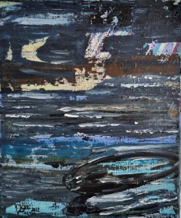Malerei mit dem Titel "Wal im Meer" von Brigitte Kölli, Original-Kunstwerk, Acryl