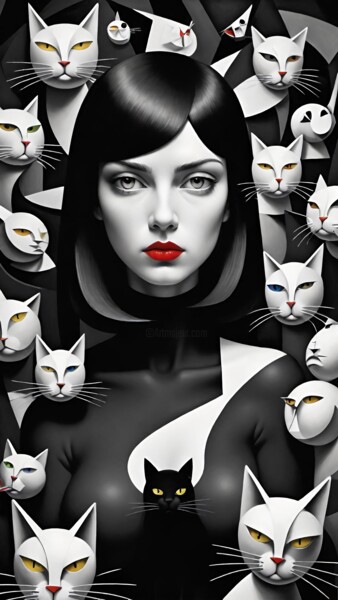 Arte digital titulada "Donna con gatti #02" por Digitalai, Obra de arte original, Imagen generada por IA
