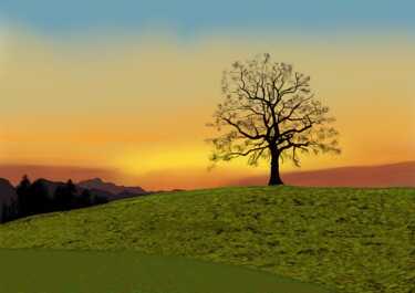 Arts numériques intitulée "Landschap tree" par Digitalartforyou, Œuvre d'art originale, Peinture numérique