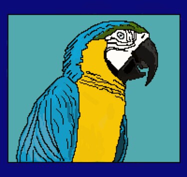 Digitale Kunst getiteld "Ara parrot blauw ge…" door Digitalartforyou, Origineel Kunstwerk, Digitale afdruk