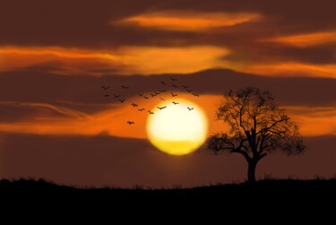 Digital Arts titled "zonsondergang met b…" by Digitalartforyou, Original Artwork, Digital Painting