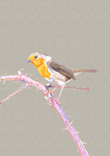 Digitale Kunst mit dem Titel "Roodborst achtergro…" von Digitalartforyou, Original-Kunstwerk, Bleistift