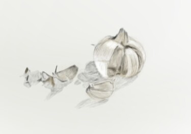 Arts numériques intitulée "Garlic Knoflook" par Digitalartforyou, Œuvre d'art originale, Fusain