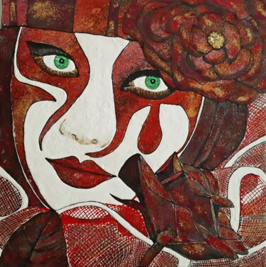 Painting titled "Lady Red" by Dilameart, Original Artwork, Acrylic