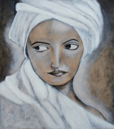 Drawing titled "White Turban" by Dilameart, Original Artwork, Oil