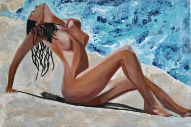 Painting titled "On the Beach" by Dilameart, Original Artwork, Oil