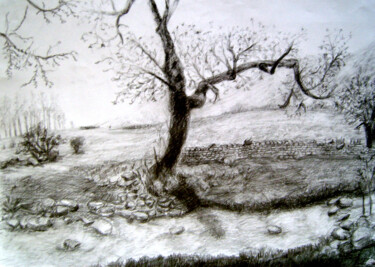 Drawing titled "KARAKALEM 1" by Dilara Gürler  Sahin, Original Artwork, Charcoal