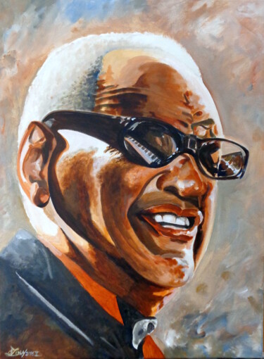 Malerei mit dem Titel "Ray Charles" von August Di Lena, Original-Kunstwerk, Acryl Auf Keilrahmen aus Holz montiert
