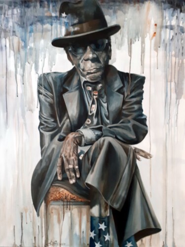 Malerei mit dem Titel "John Lee Hooker" von August Di Lena, Original-Kunstwerk, Acryl Auf Keilrahmen aus Holz montiert