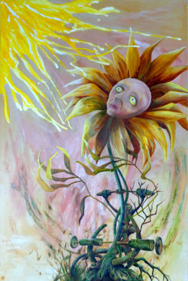 Malerei mit dem Titel "Sonnenblumenbrand" von August Di Lena, Original-Kunstwerk, Acryl