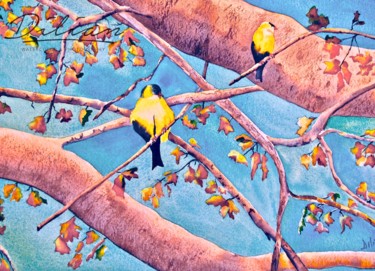 Digital Arts titled "Whitecedar Finches" by Dilian Deal, Original Artwork, Digital Painting