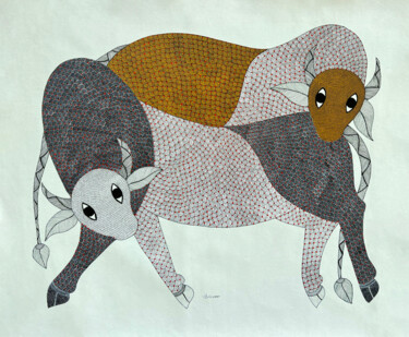 Картина под названием "Bull" - Dilip Shyam, Подлинное произведение искусства, Акрил