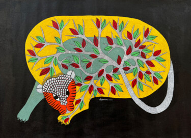 Peinture intitulée "The lion 9" par Dilip Shyam, Œuvre d'art originale, Acrylique